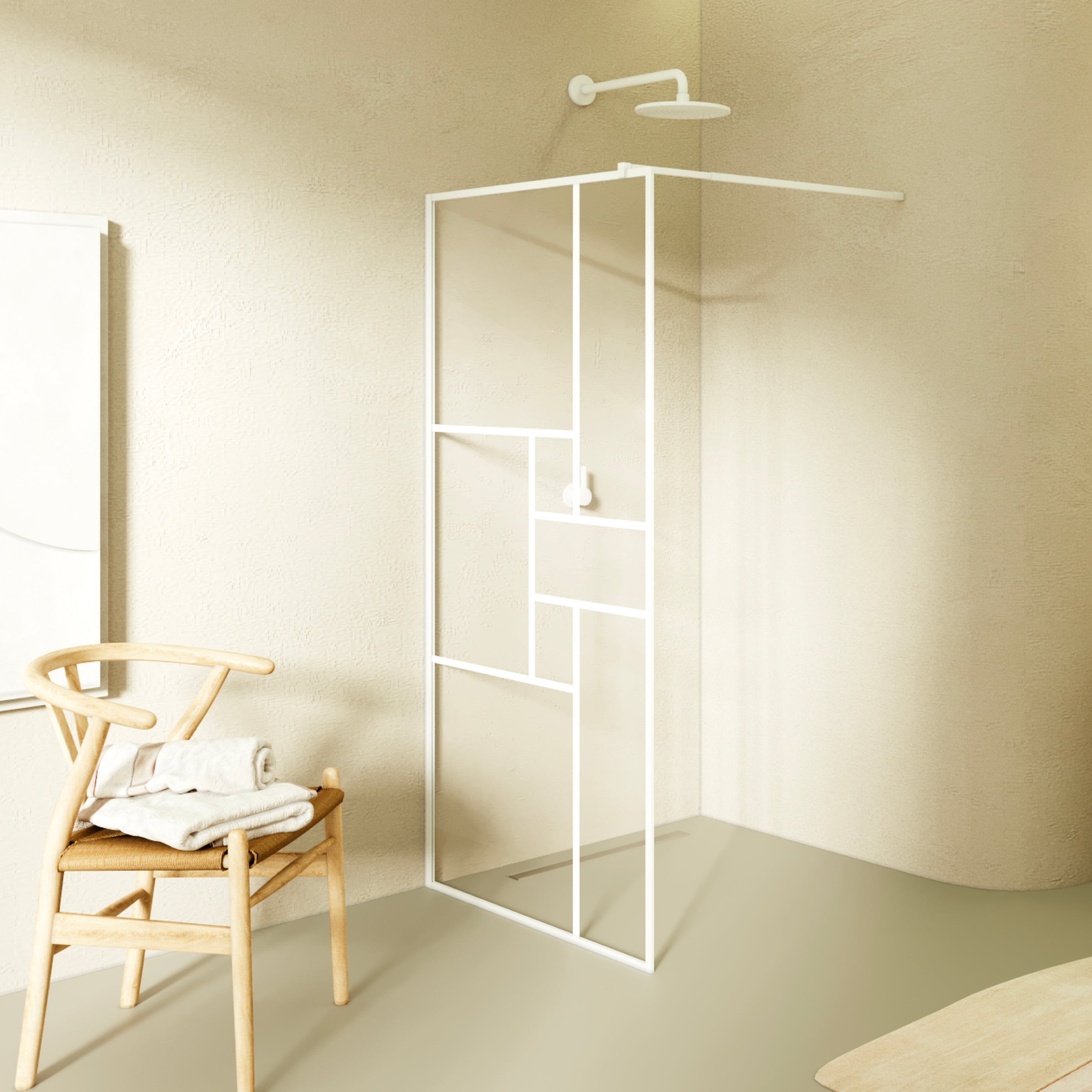 GIANNA - Painel de duche Walk-In em vidro temperado com blocos e perfil cromado