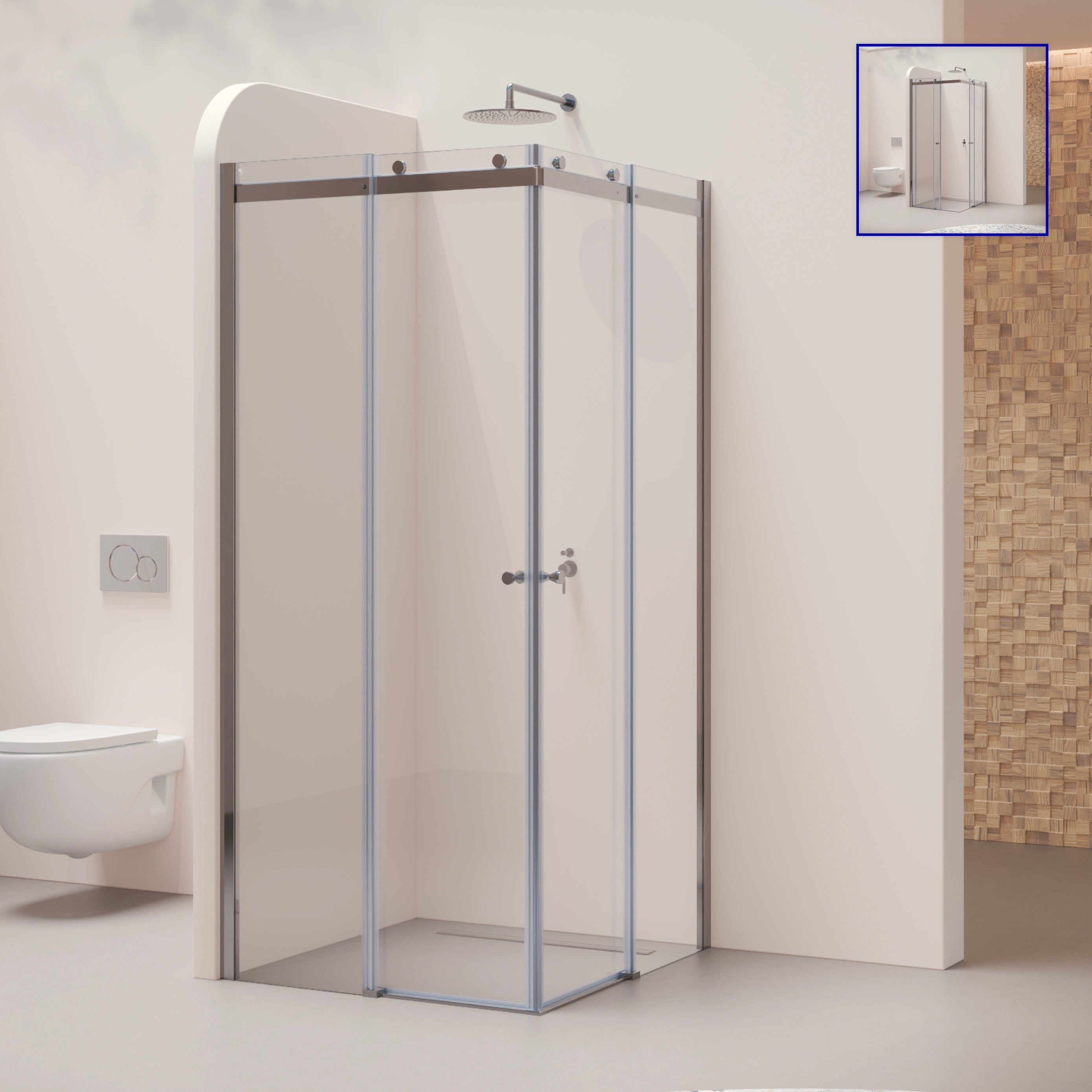 ANNA - Cabine de duche de canto com portas de correr, vidro temperado 8 mm