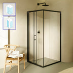 DORA - Cabina de ducha con puertas correderas, cristal templado y perfil negro mate