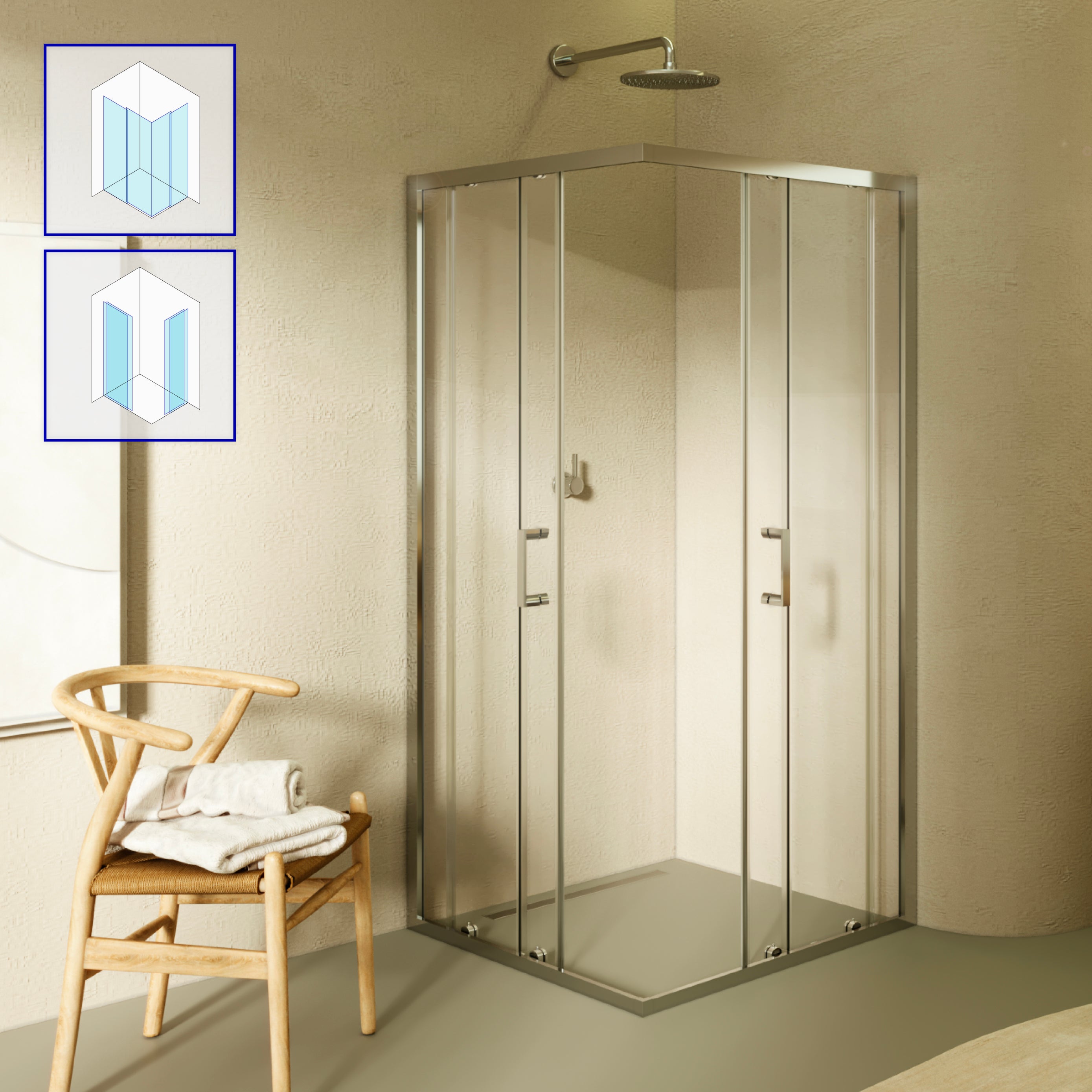 DIANA - Cabine de duche de canto com portas de correr em vidro temperado