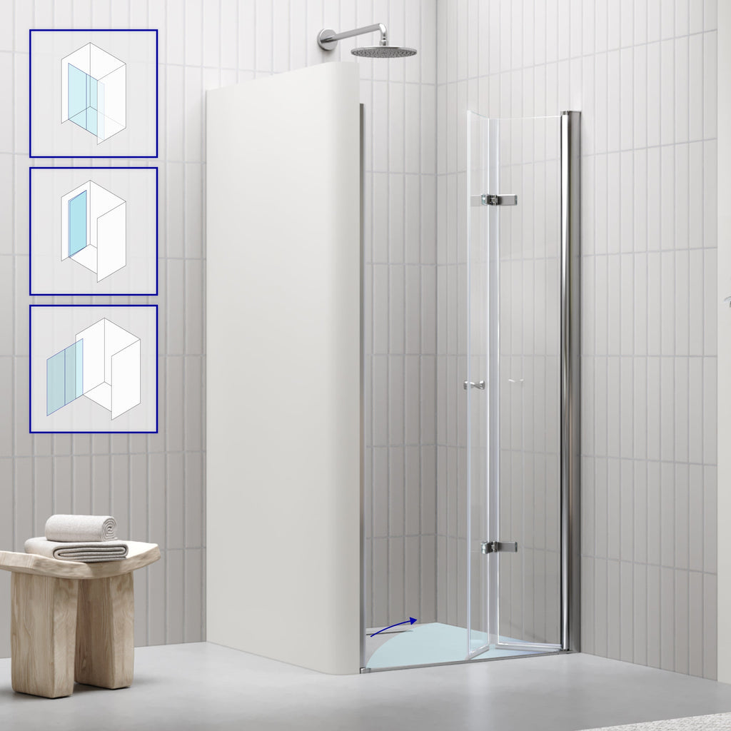 MILA - Porta de duche dobrável em vidro temperado 6 mm e perfil cromado