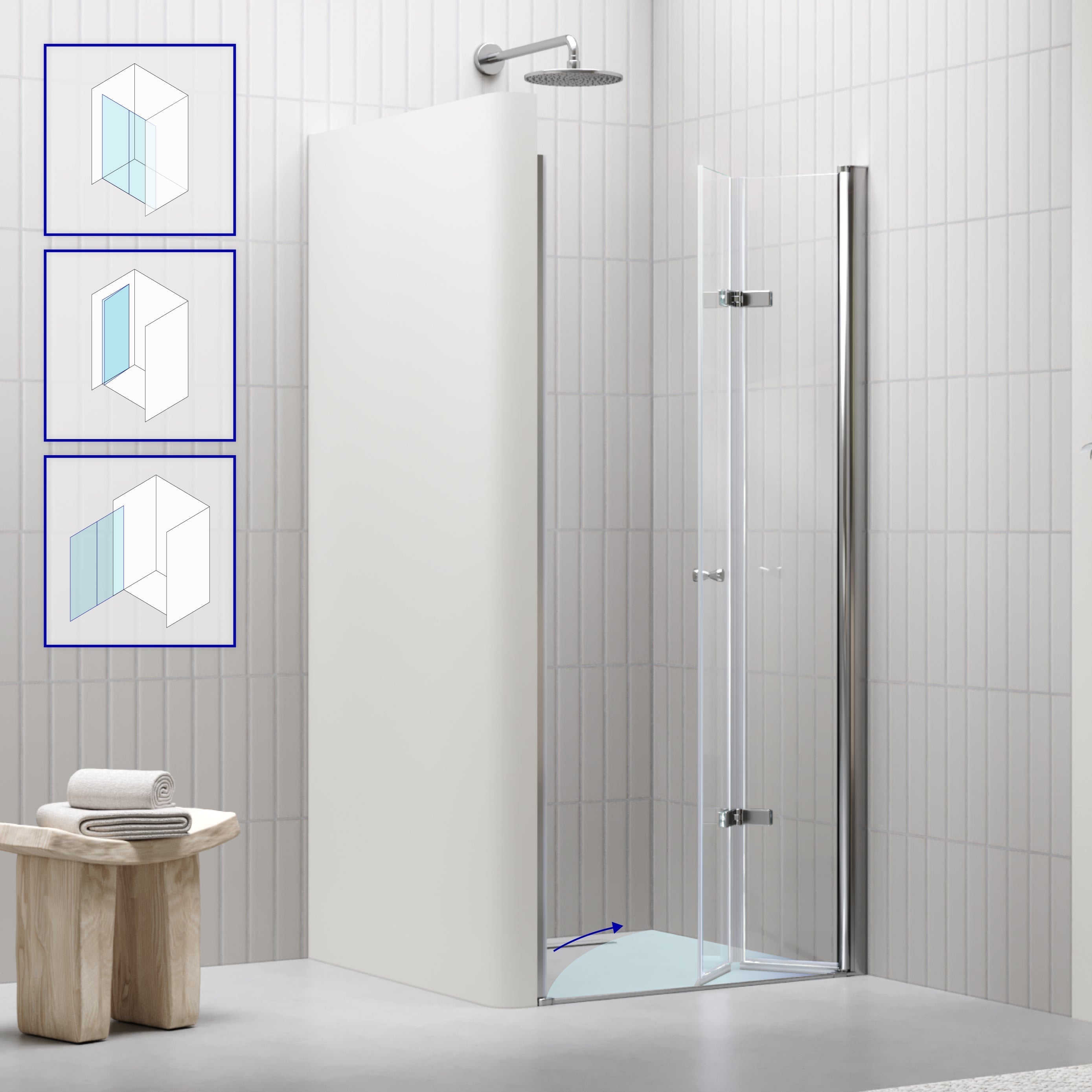 MILA - Porta de duche dobrável em vidro temperado 6 mm e perfil cromado