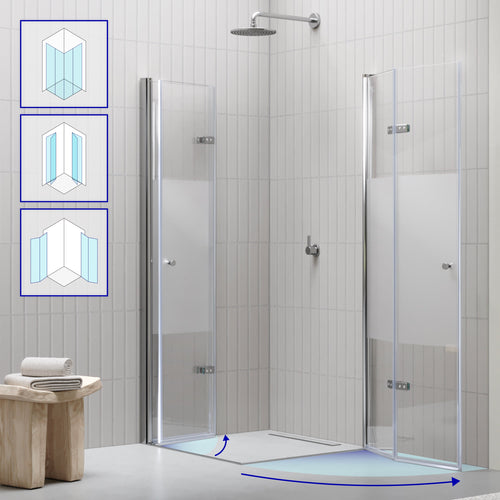 EMMA - Cabina de ducha con puertas abatibles, cristal medio esmerilado 6 mm y perfil cromado