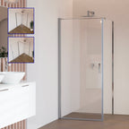 HELLEN - Cabine de duche frontal com portas articuladas em vidro temperado e perfil cromado