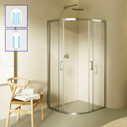 ELLA - Cabina de ducha angular con puertas correderas de cristal transparente y perfil cromado