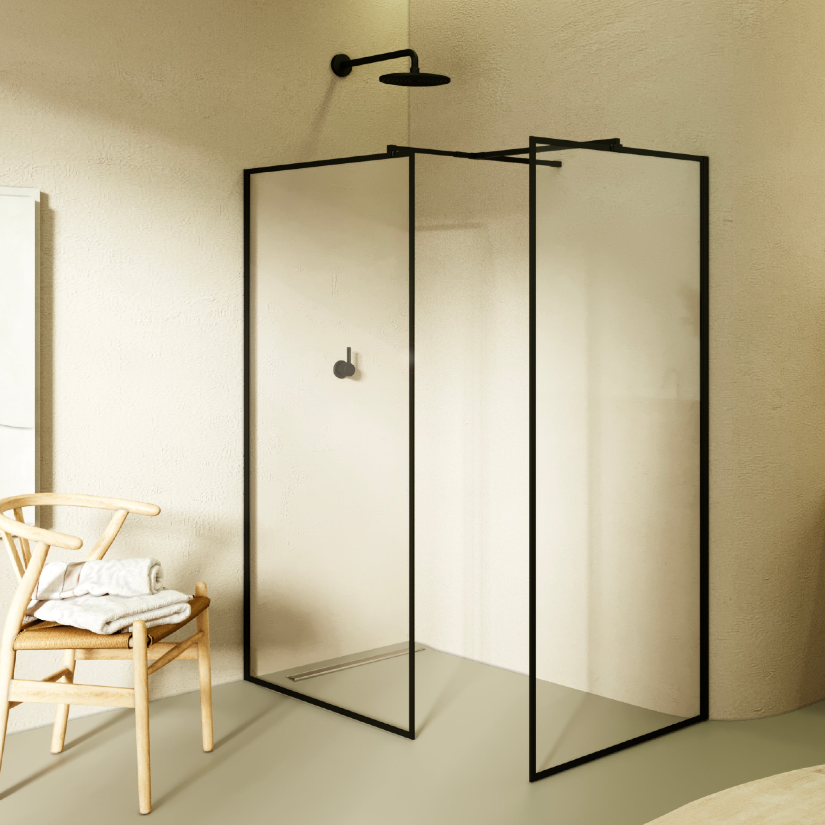 GIANNA - Painel de duche Walk-In com 2 painéis em vidro temperado com perfil preto mate