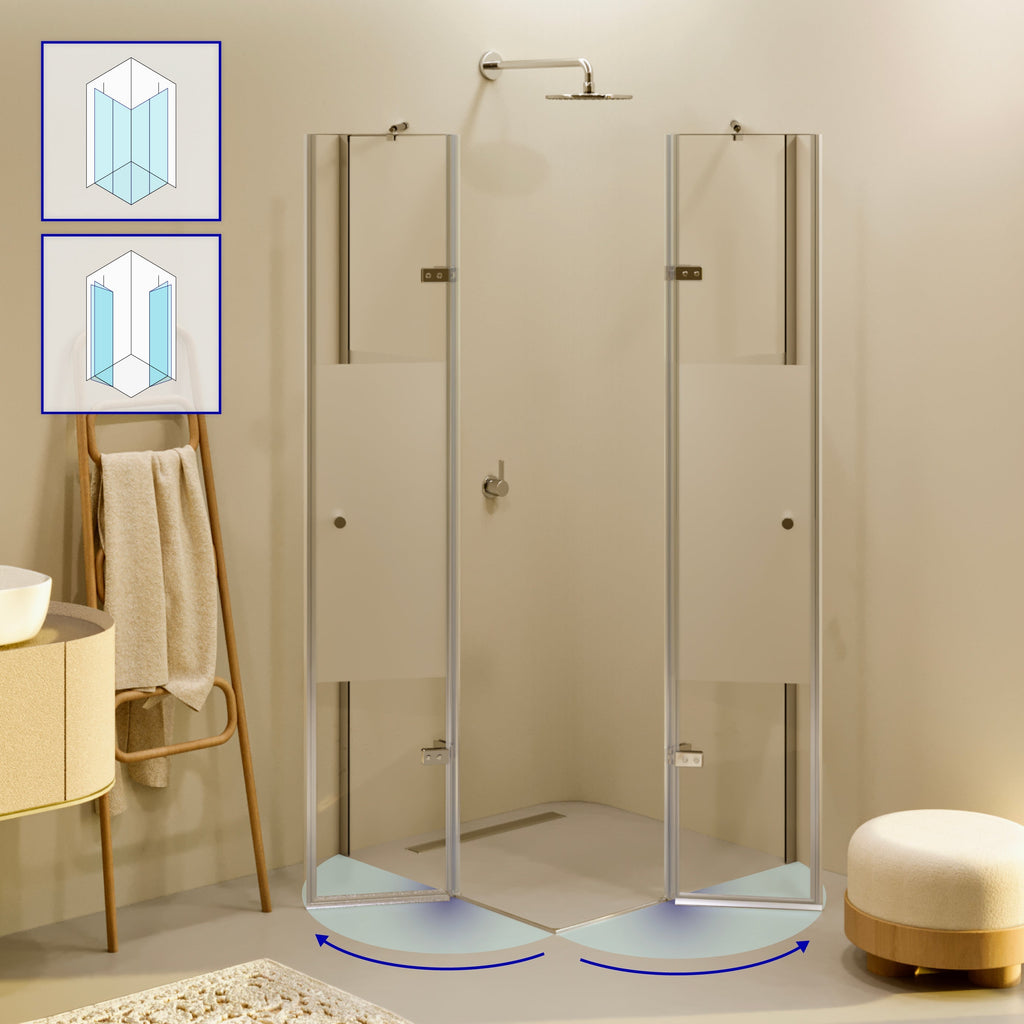 ALICE - Cabina de ducha de esquina con puertas batientes de cristal templado medio esmerilado