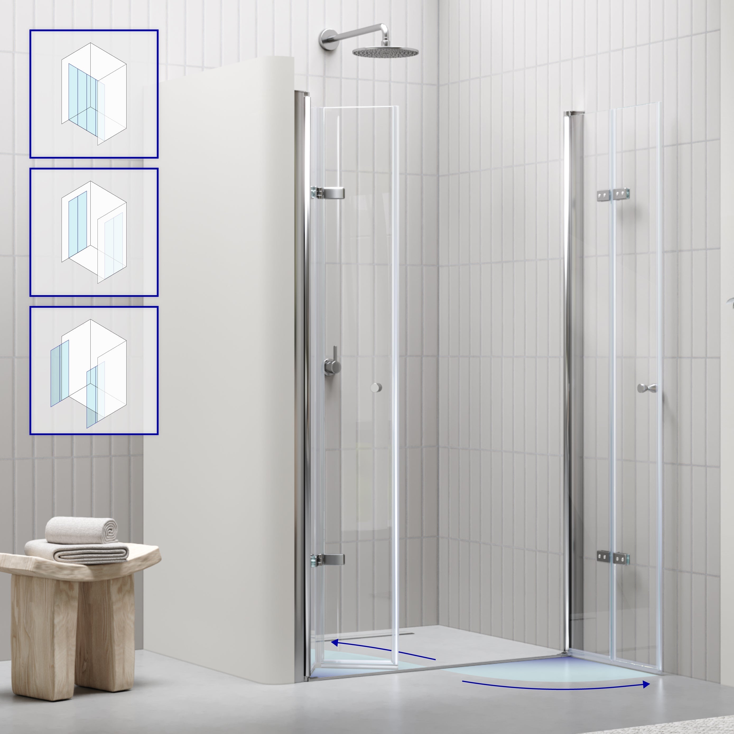 LENA - Porta de duche com portas dobráveis em vidro temperado 6 mm e perfil cromado