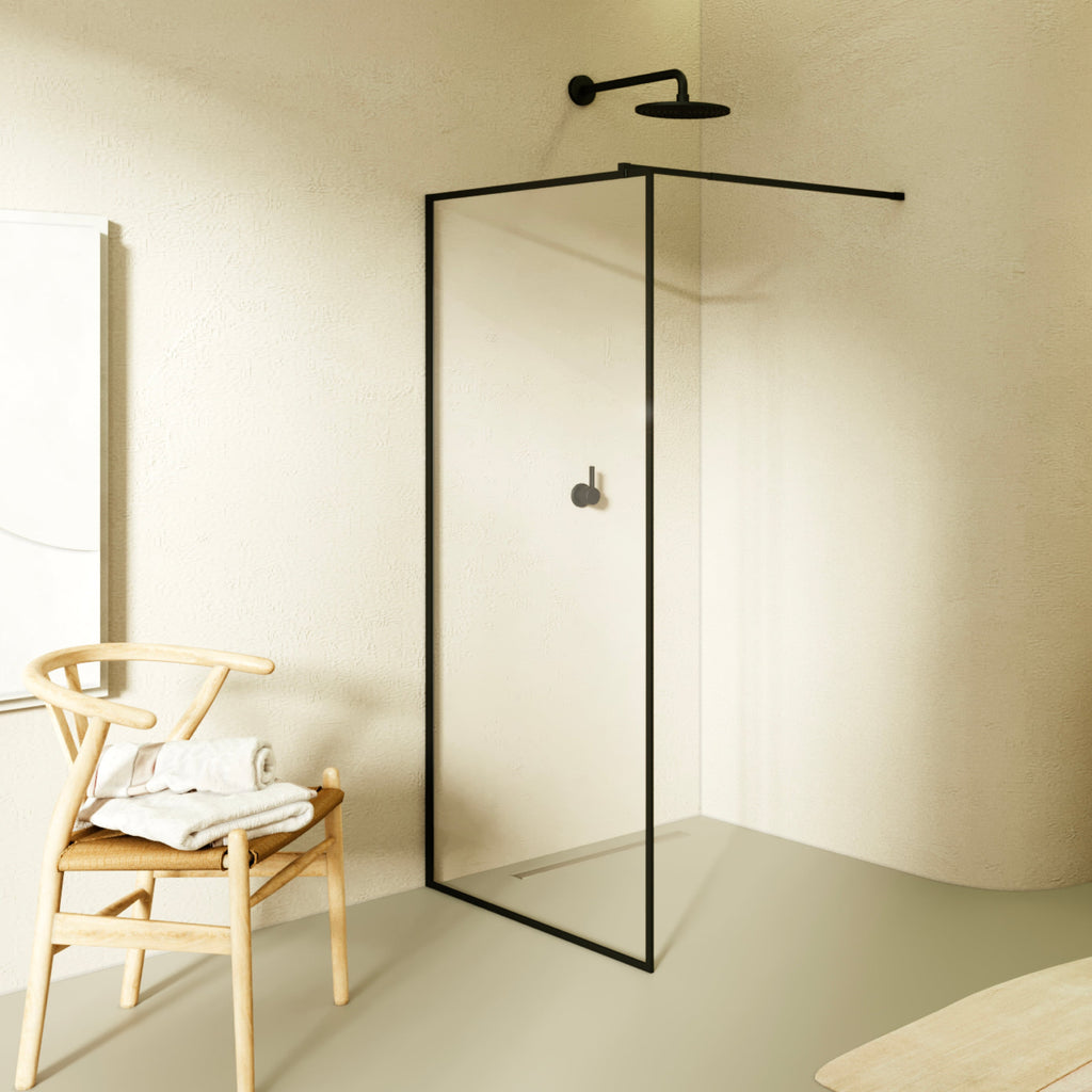 GIANNA - Painel de duche Walk-In em vidro temperado com perfil preto mate