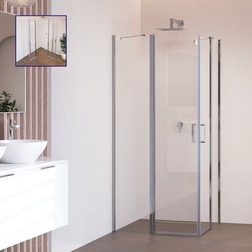 LINDA - Cabina doccia ad angolo con ante battenti in vetro temperato e profilo cromato
