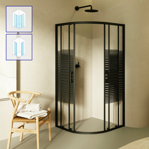 ELLA - Cabina de ducha de cuarto de círculo con vidrio transparente y líneas negras