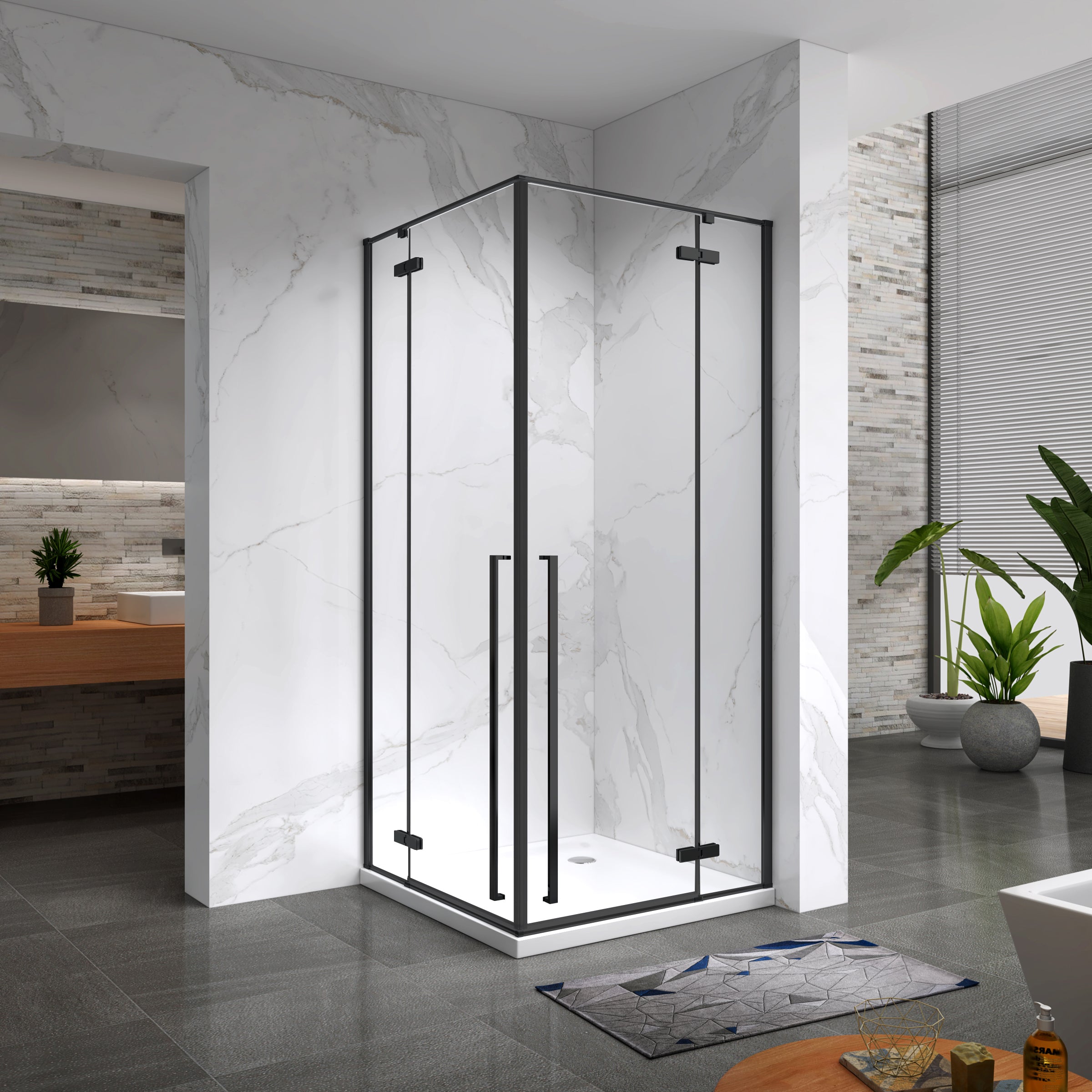 JAYLA - Cabine de duche com portas batentes, vidro 6 mm e perfil preto mate