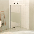 FIONA - Mampara de ducha Walk-In de cristal templado medio esmerilado 10 mm con perfil negro mate