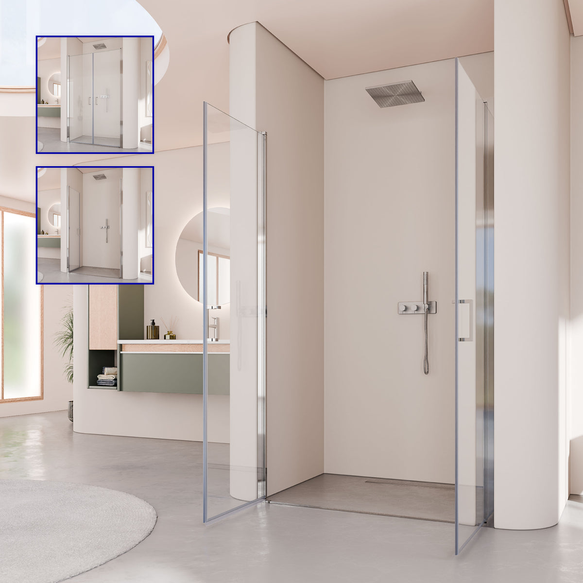 LARA - Mampara de ducha con puertas abatibles de vidrio templado de 6 mm y perfil cromado