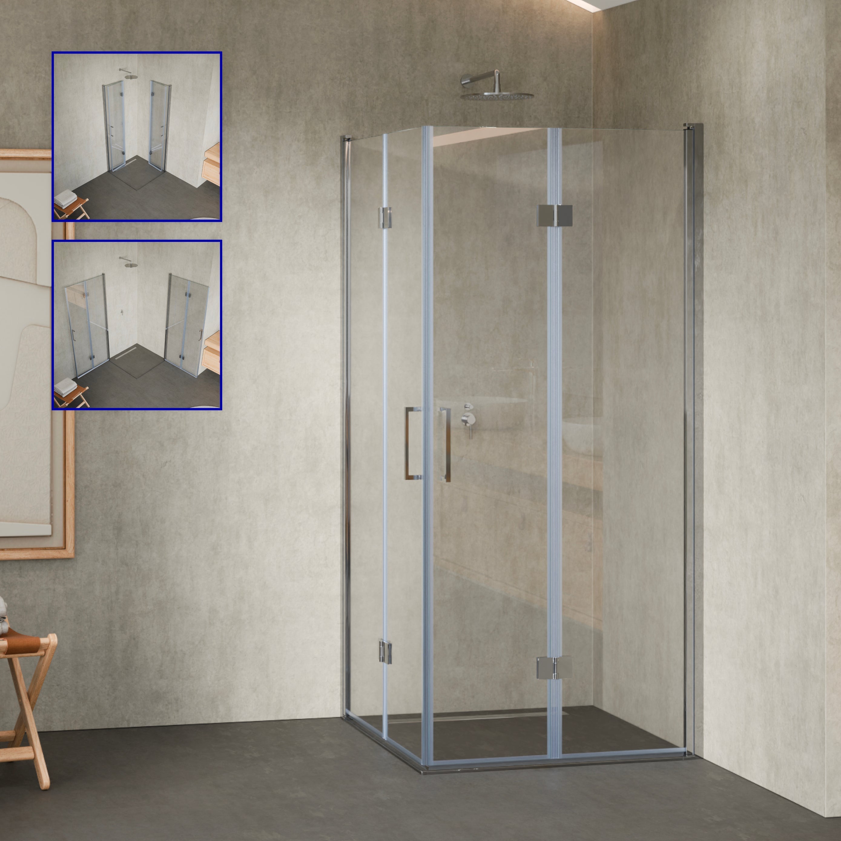 BELLE - Cabine de duche de canto com portas dobráveis em vidro temperado