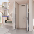 LARA - Mampara de ducha con puertas batientes de cristal templado parcialmente esmerilado de 6 mm