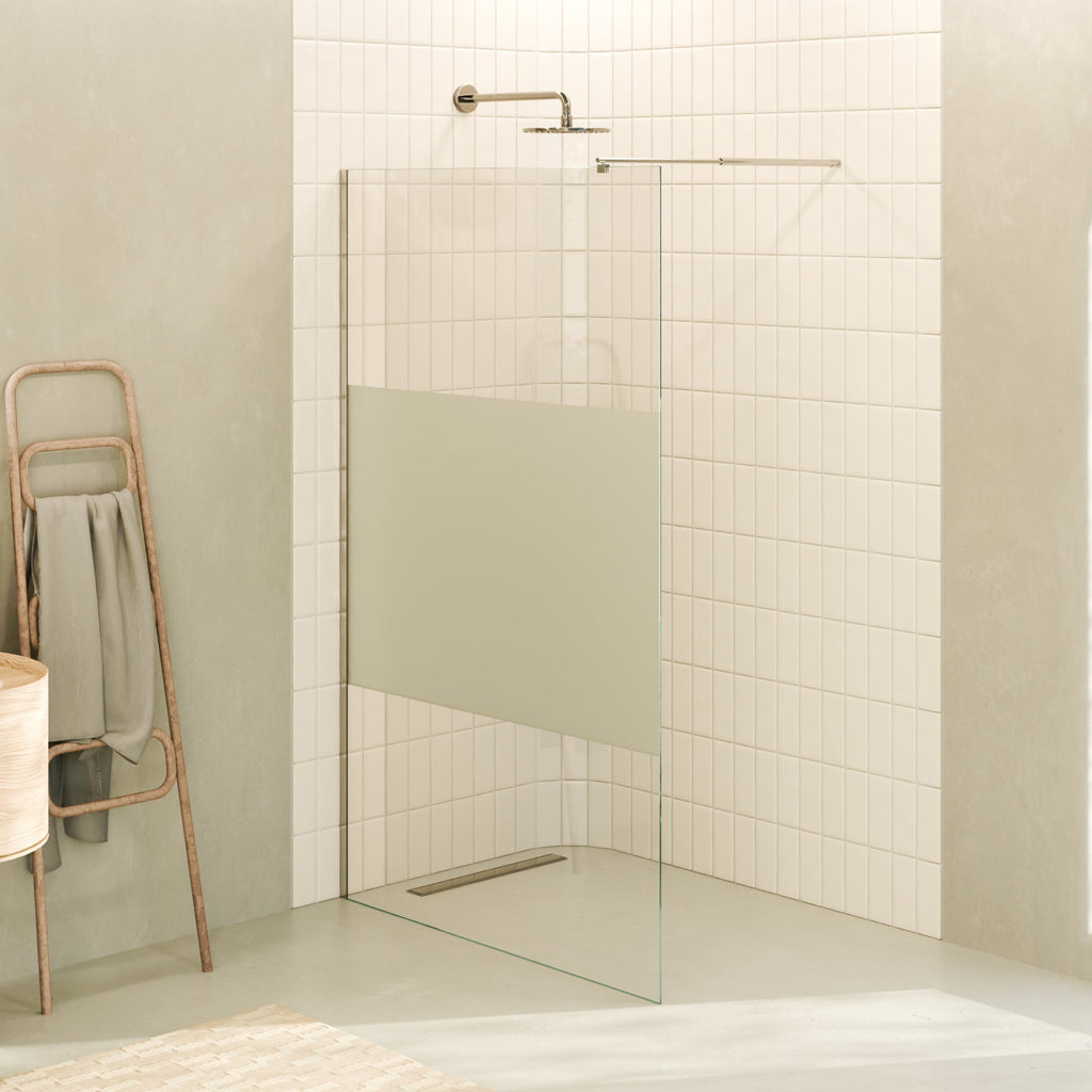 FIONA - Painel de duche Walk-In em vidro temperado meio fosco 10 mm com perfil cromado