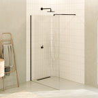FIONA - Painel de duche walk-in em vidro temperado 8 mm com perfil preto mate e barra 22BM