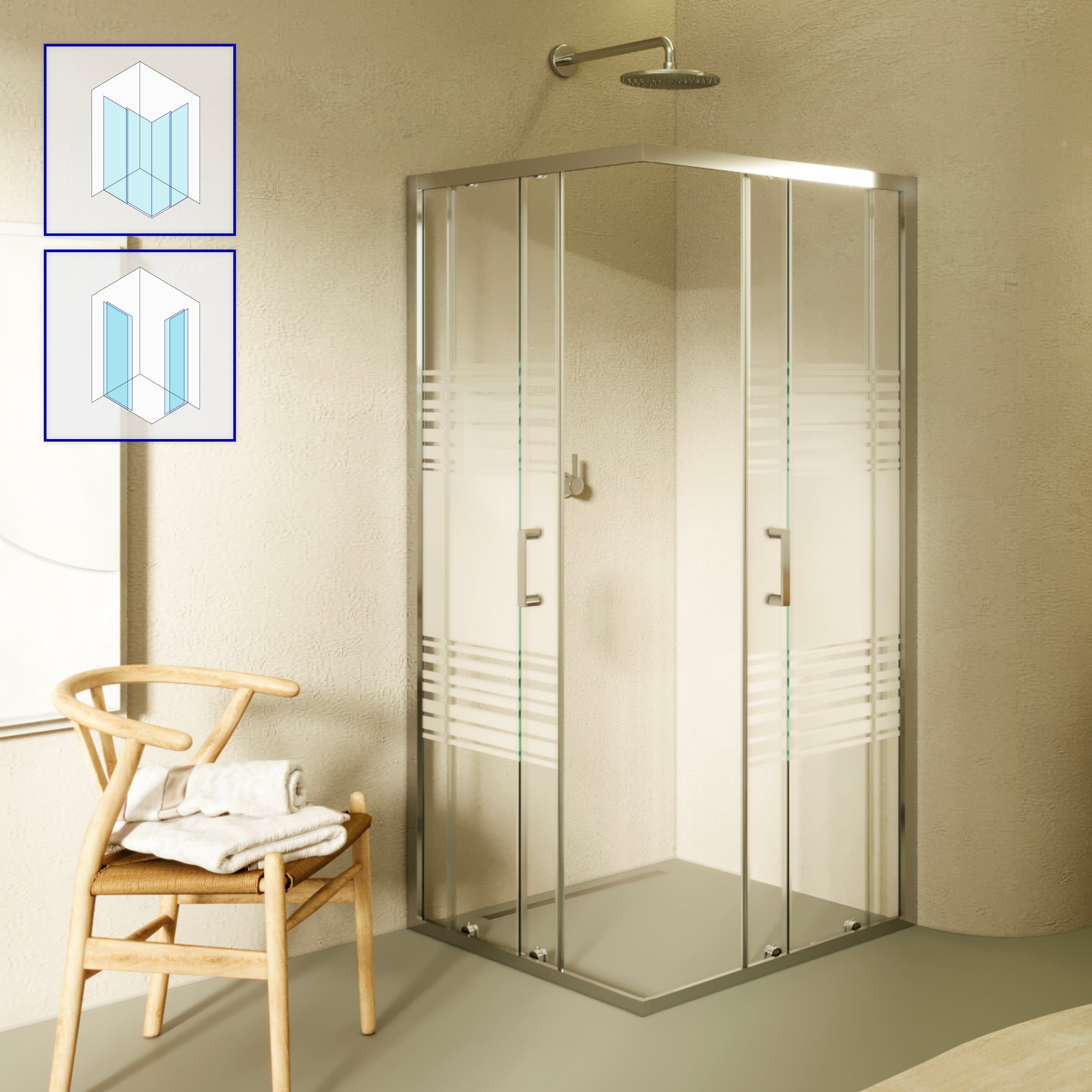 DIANA - Cabine de duche de canto com portas de correr em vidro temperado meio fosco