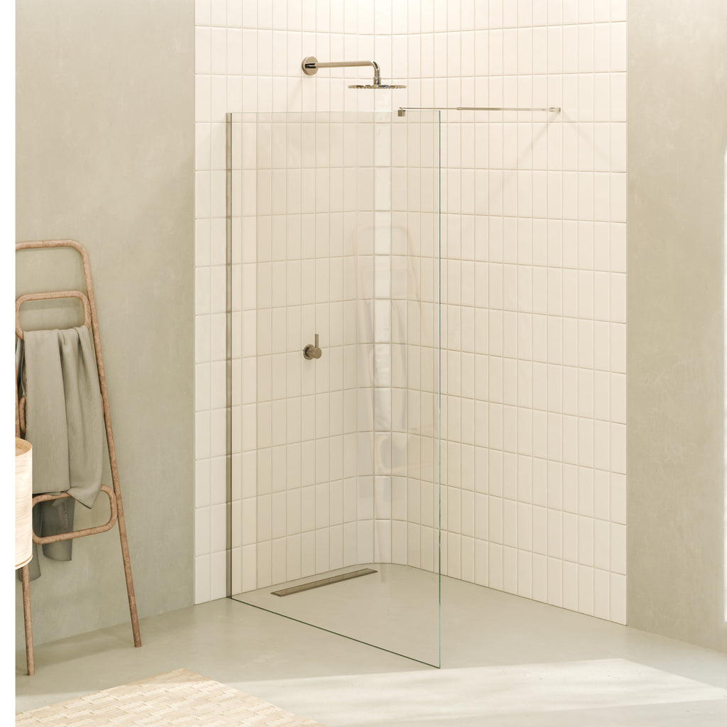 FIONA - Painel de duche walk-in em vidro temperado 8 mm com perfil cromado e barra 23M