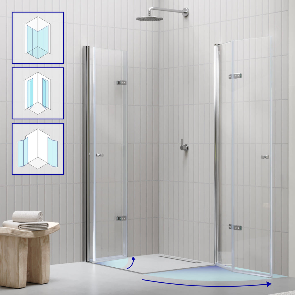 EMMA - Cabine de duche com portas articuladas, vidro 6 mm e perfil cromado