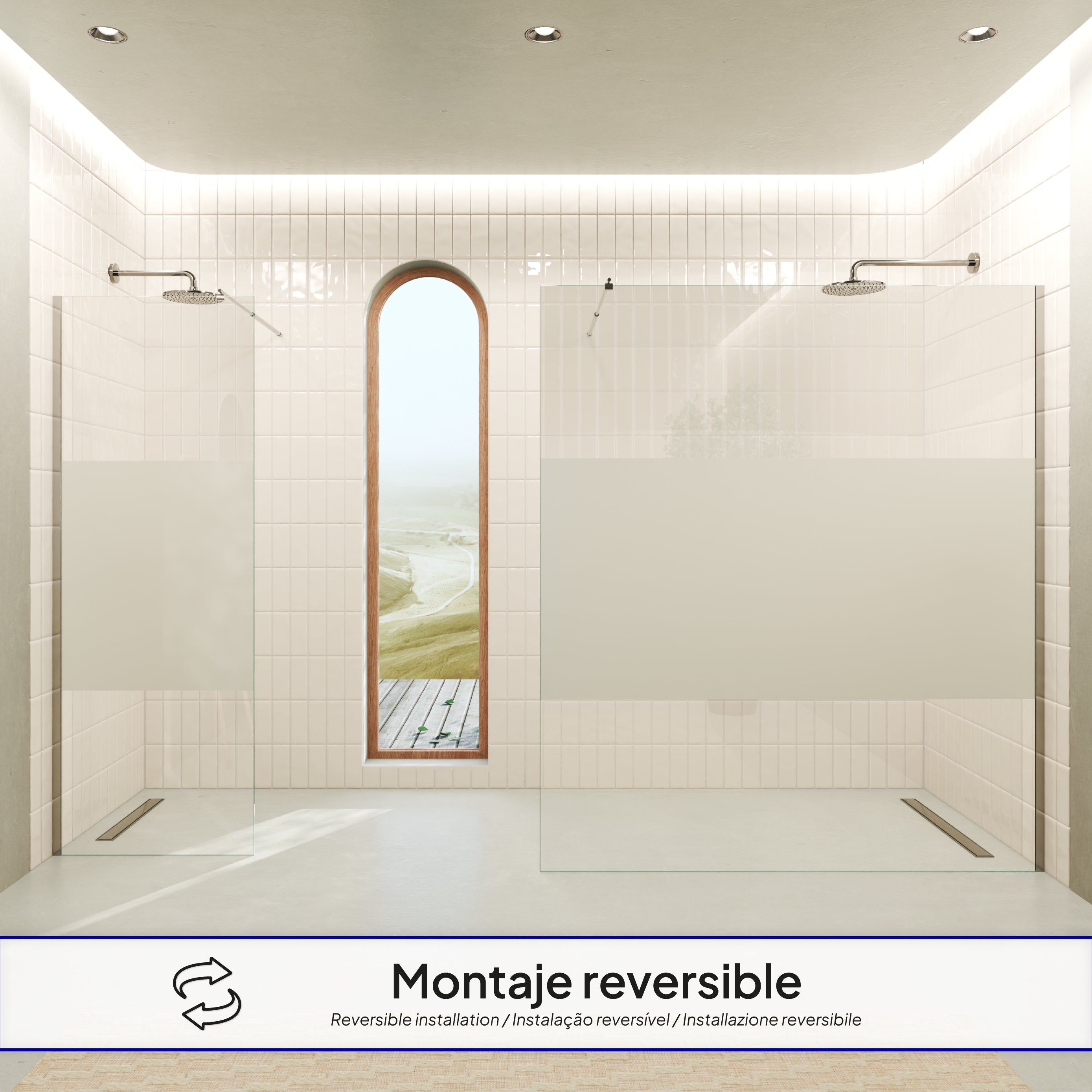 FIONA - Painel de duche Walk-In em vidro temperado meio fosco 10 mm com perfil cromado