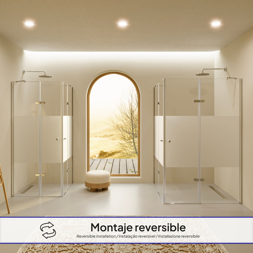 ALICE - Cabina de ducha de esquina con puertas batientes de cristal templado medio esmerilado