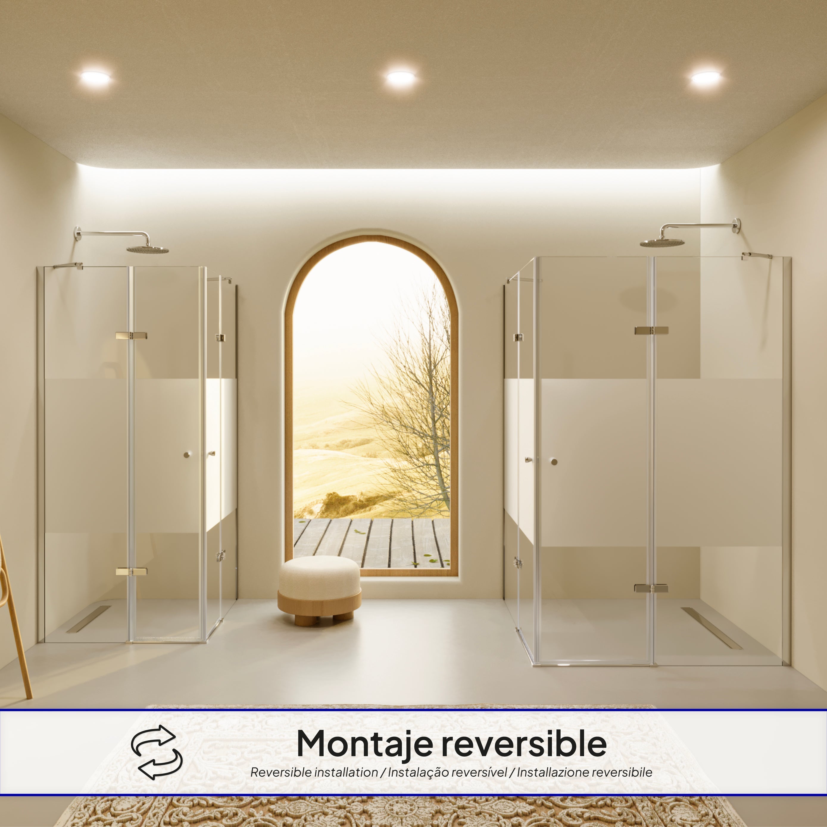 ALICE - Cabine de duche de canto com portas articuladas em vidro temperado meio fosco