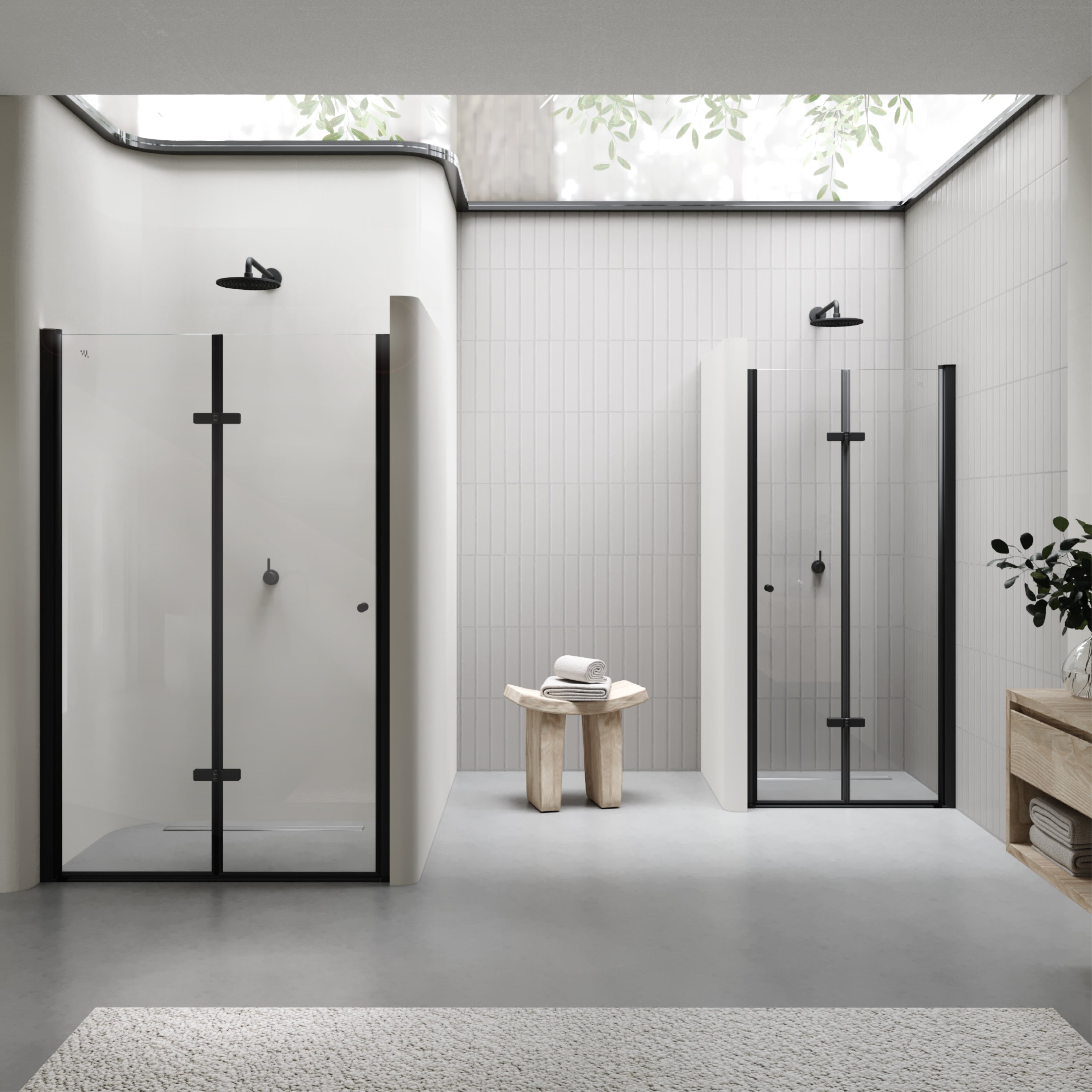 MILA - Porta de duche dobrável em vidro temperado 6 mm e perfil preto mate