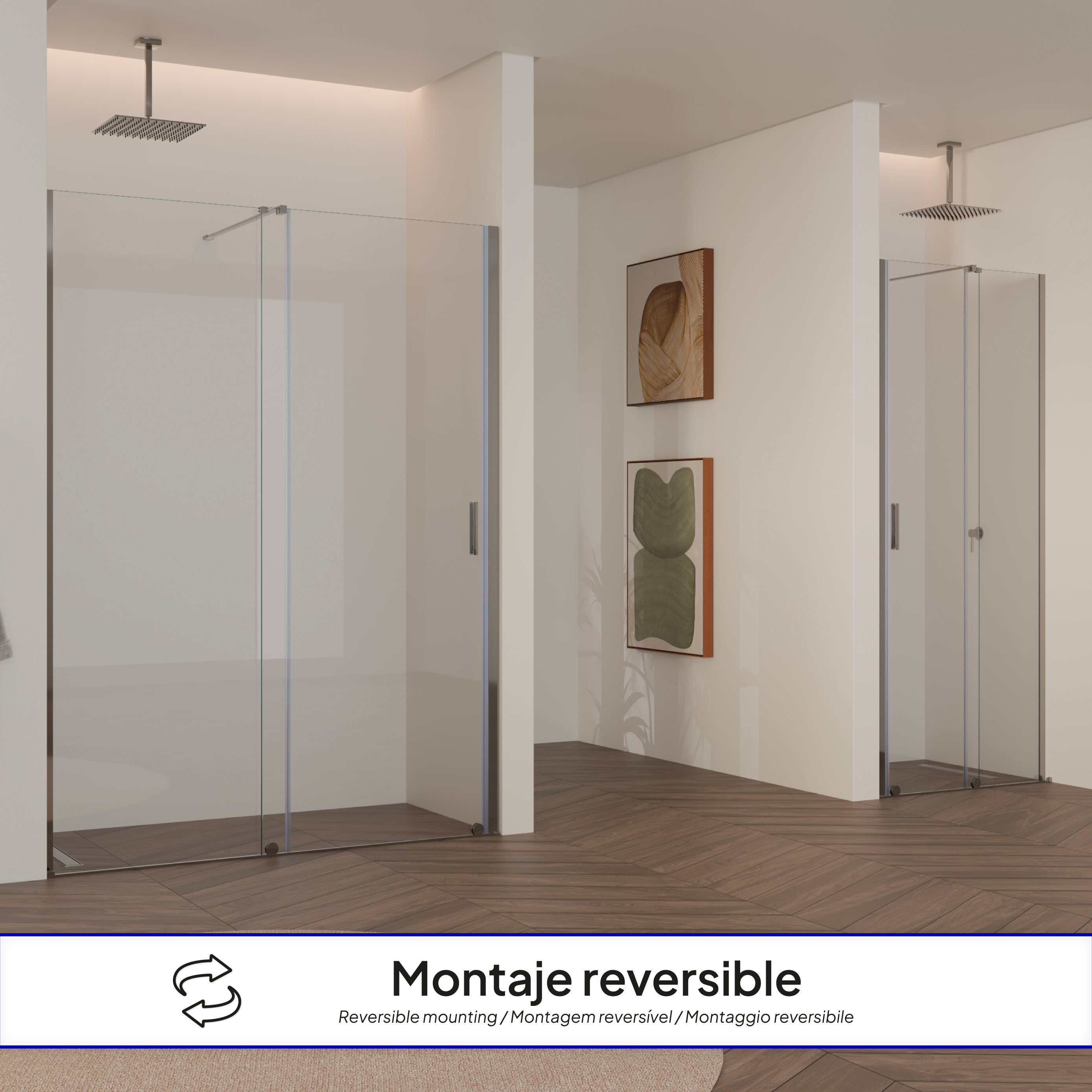 NADINE - Porta de duche com porta de correr em vidro temperado 8 mm e perfil cromado