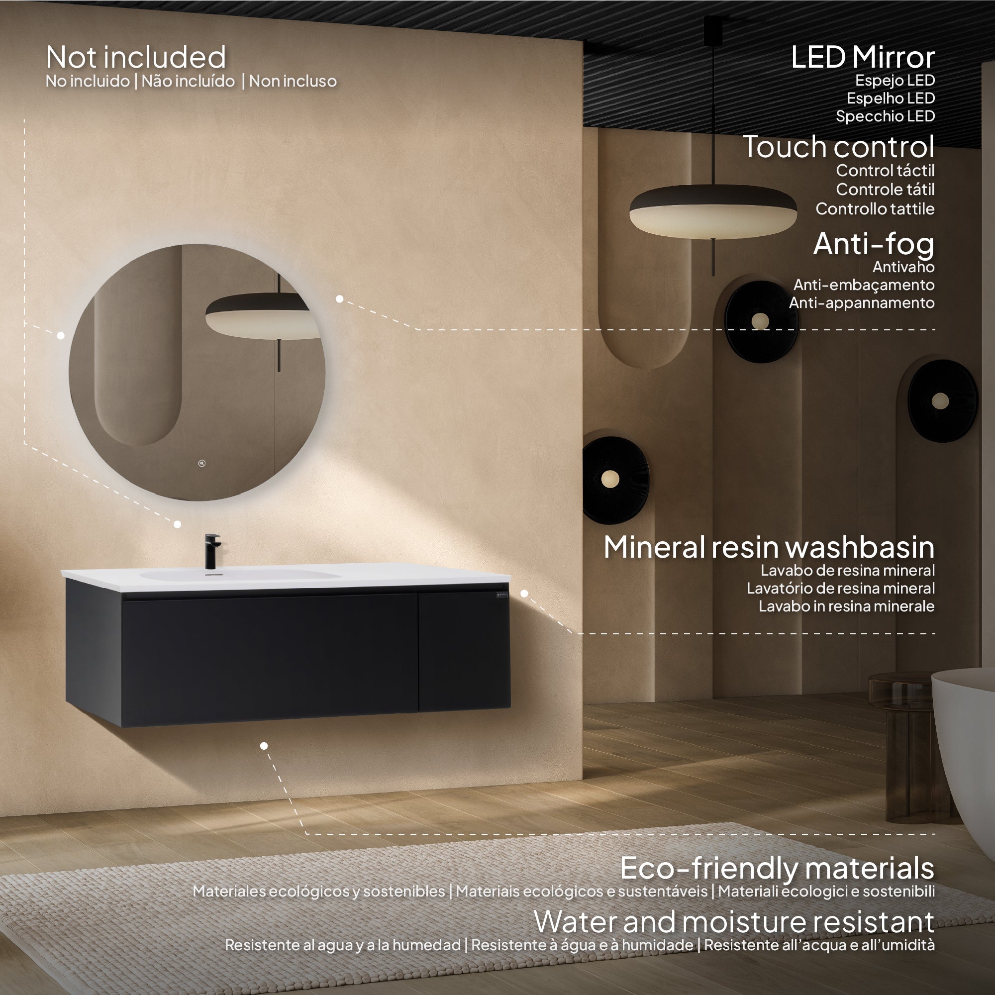 Dafne – Mueble de lavabo suspendido con cierre suave