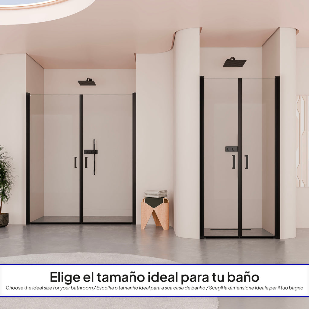 LARA - Porta doccia con ante battenti in vetro temperato 6 mm e profilo nero opaco