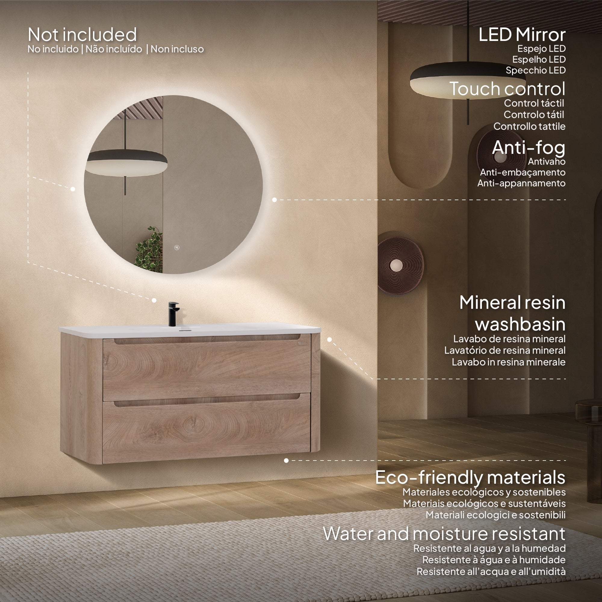 VESTA - Mueble de lavabo suspendido con cajones