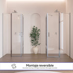 LINDA - Cabine de duche de canto com portas articuladas em vidro temperado e perfil cromado
