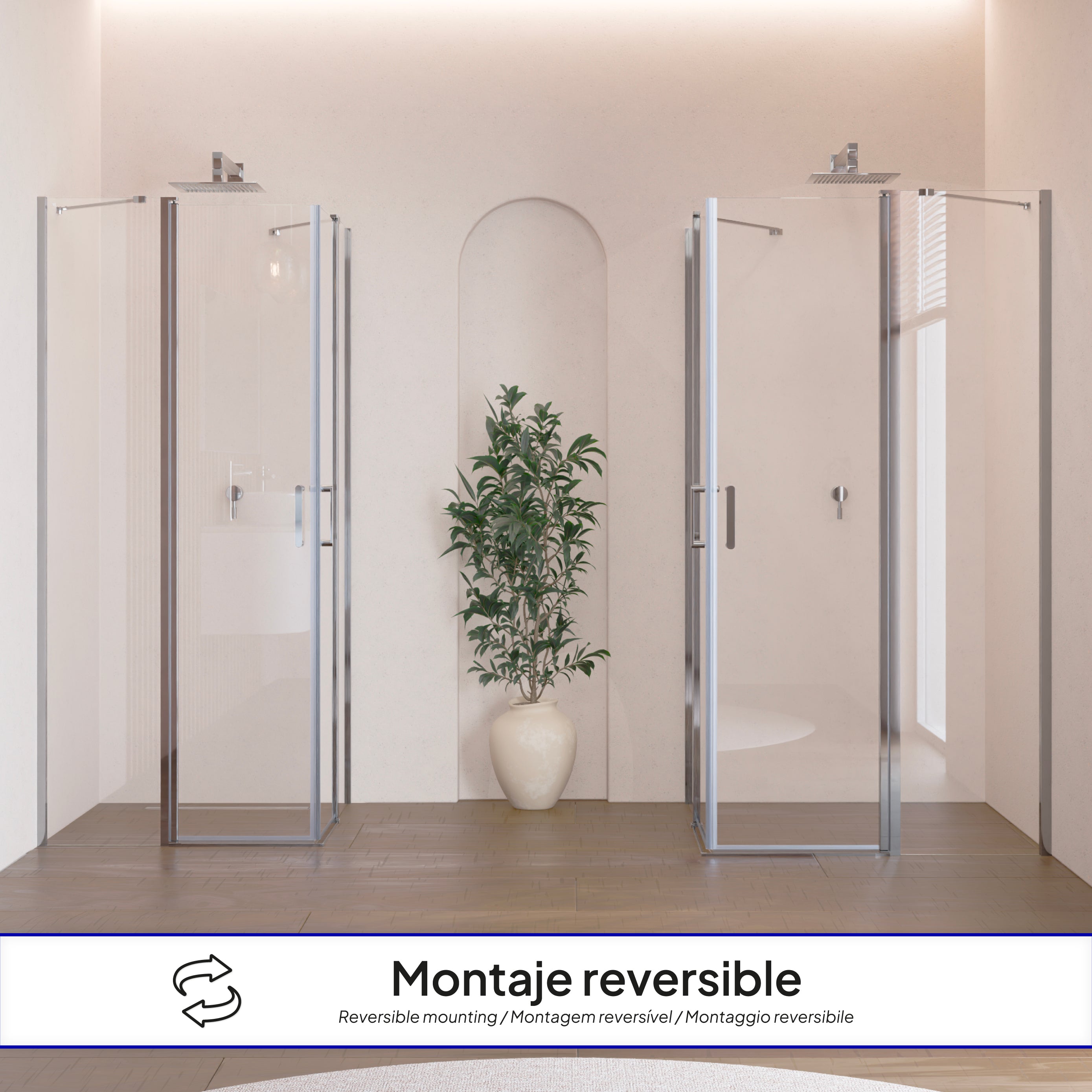 LINDA - Cabine de duche de canto com portas articuladas em vidro temperado e perfil cromado