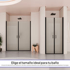 LARA - Puerta de ducha con puertas abatibles de cristal templado esmerilado de 6 mm y perfil negro mate