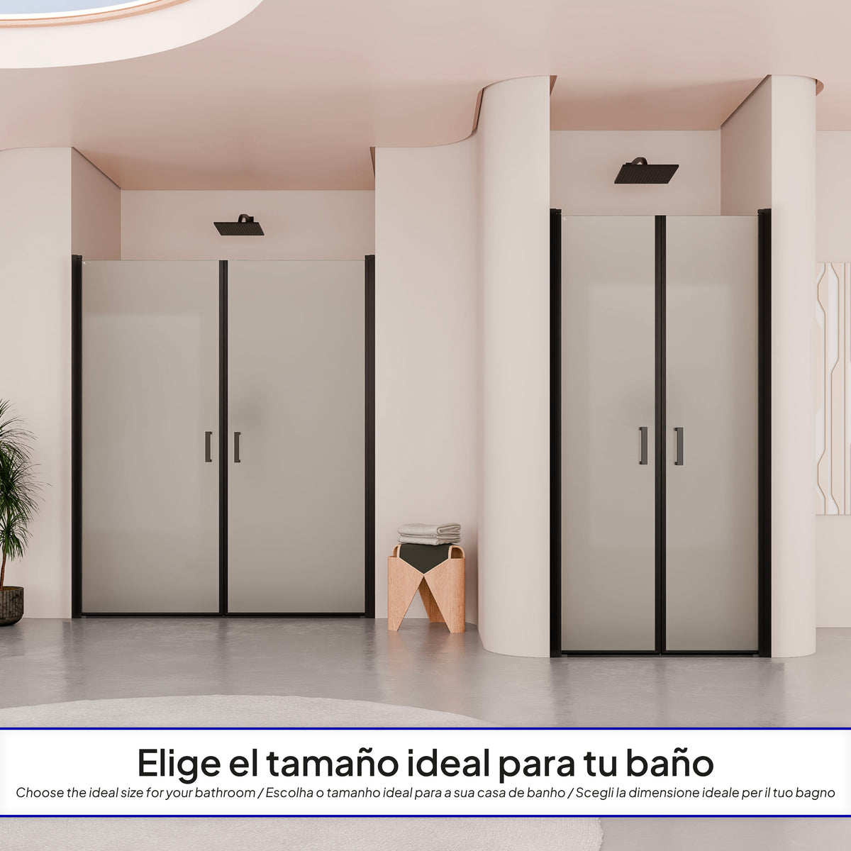 LARA - Puerta de ducha con puertas abatibles de cristal templado esmerilado de 6 mm y perfil negro mate