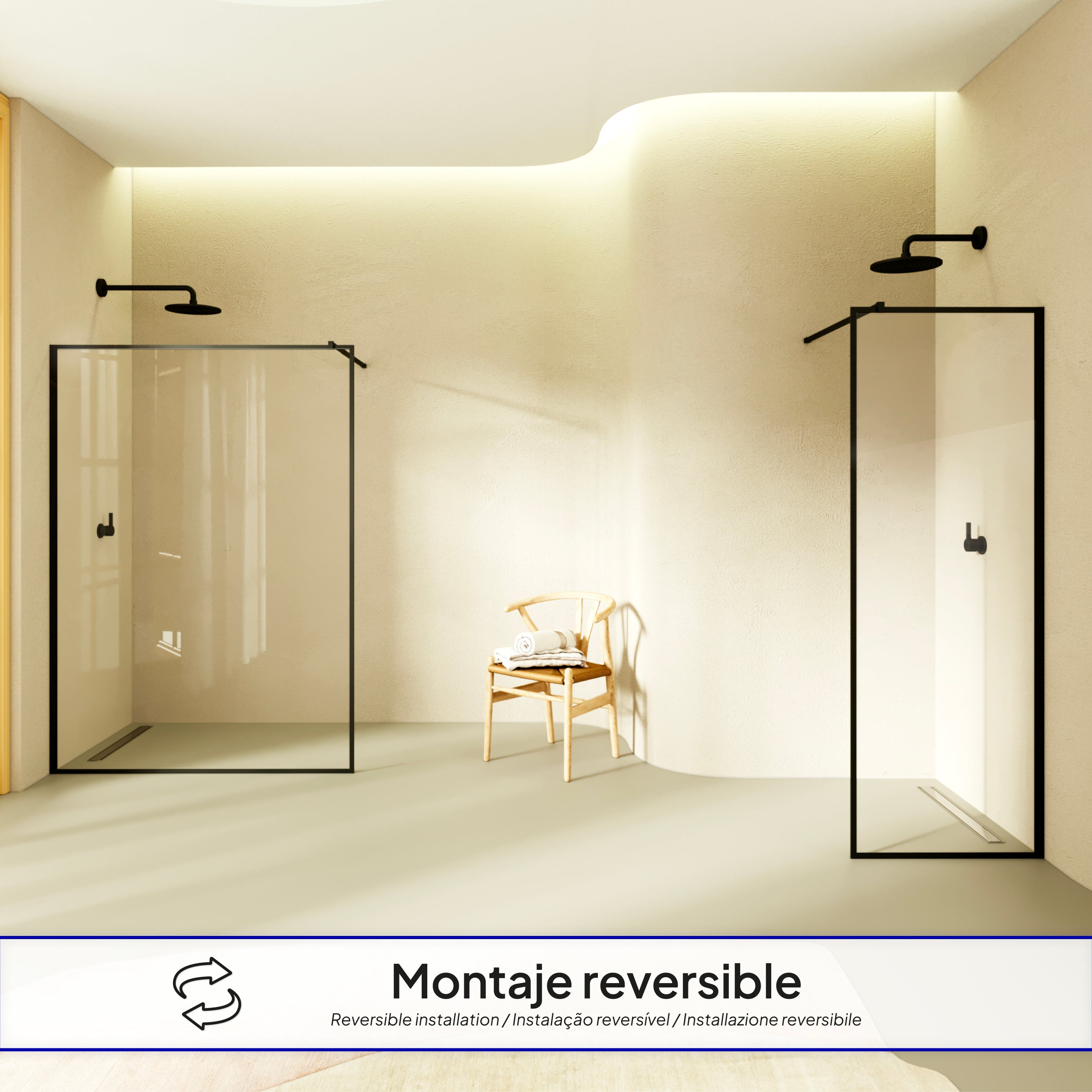 GIANNA - Painel de duche Walk-In em vidro temperado com perfil preto mate