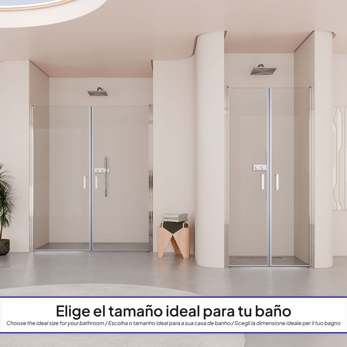 LARA - Mampara de ducha con puertas abatibles de vidrio templado de 6 mm y perfil cromado
