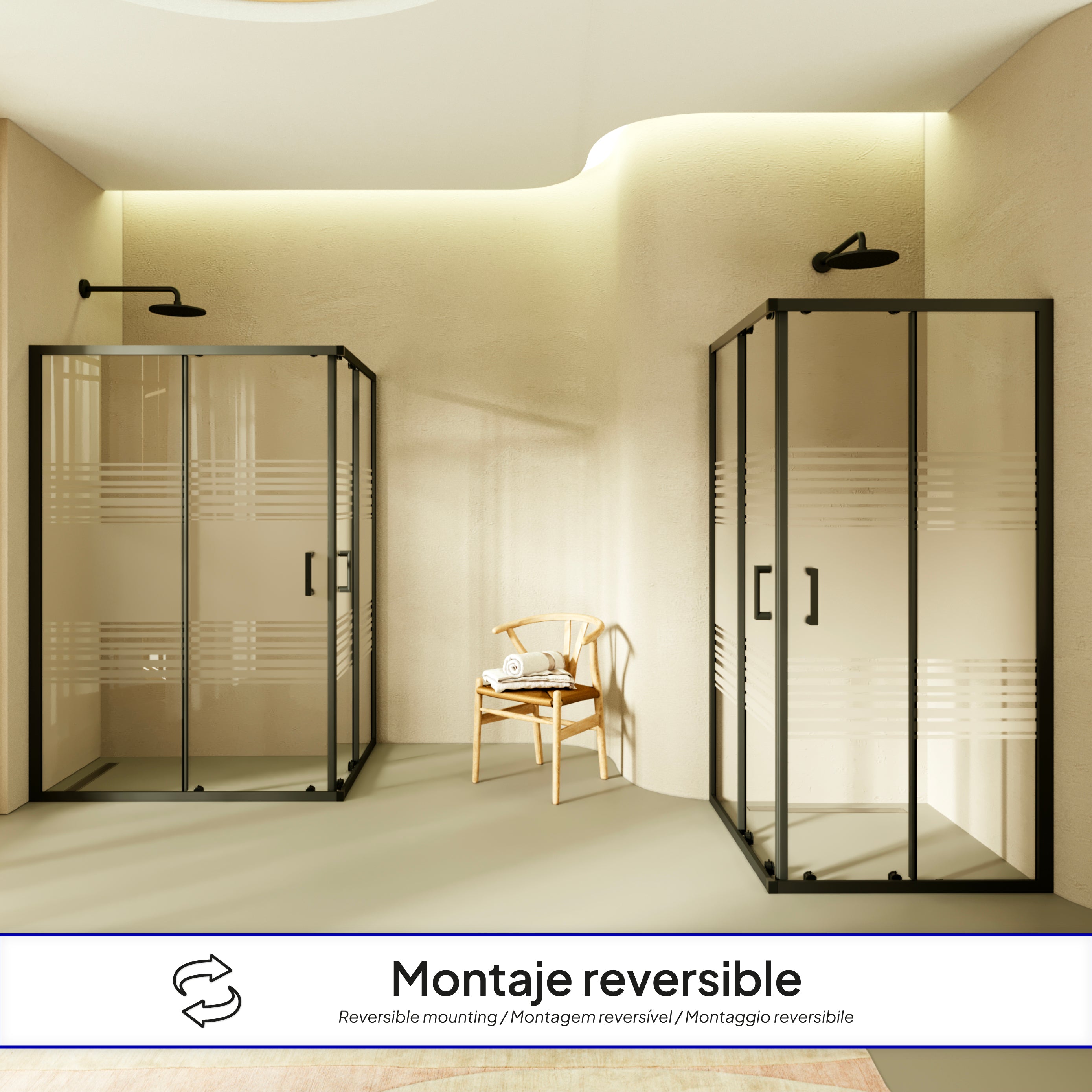 DIANA - Cabine de duche de canto com portas de correr em vidro temperado meio fosco e perfil preto mate