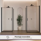 HELLEN - Cabine de duche frontal com portas articuladas em vidro temperado e perfil preto mate