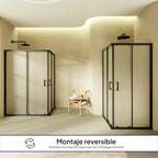 DIANA - Cabine de duche de canto com portas de correr em vidro temperado fosco e perfil preto mate