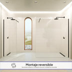 FIONA - Painel de duche walk-in em vidro temperado 8 mm com perfil preto mate e barra 22BM