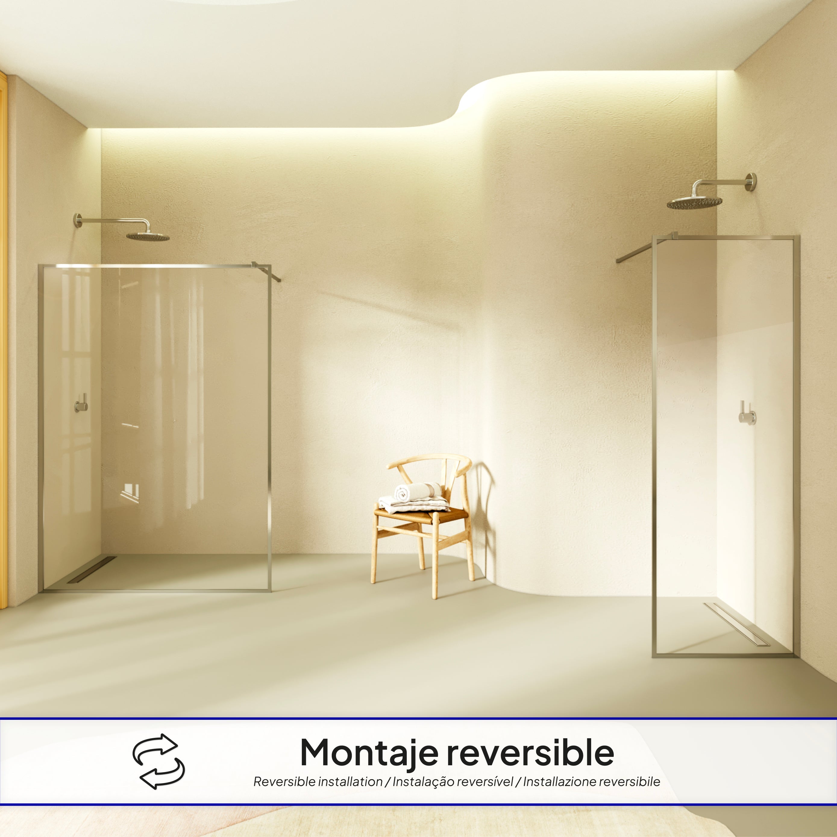 GIANNA - Painel de duche Walk-In em vidro temperado com perfil cromado