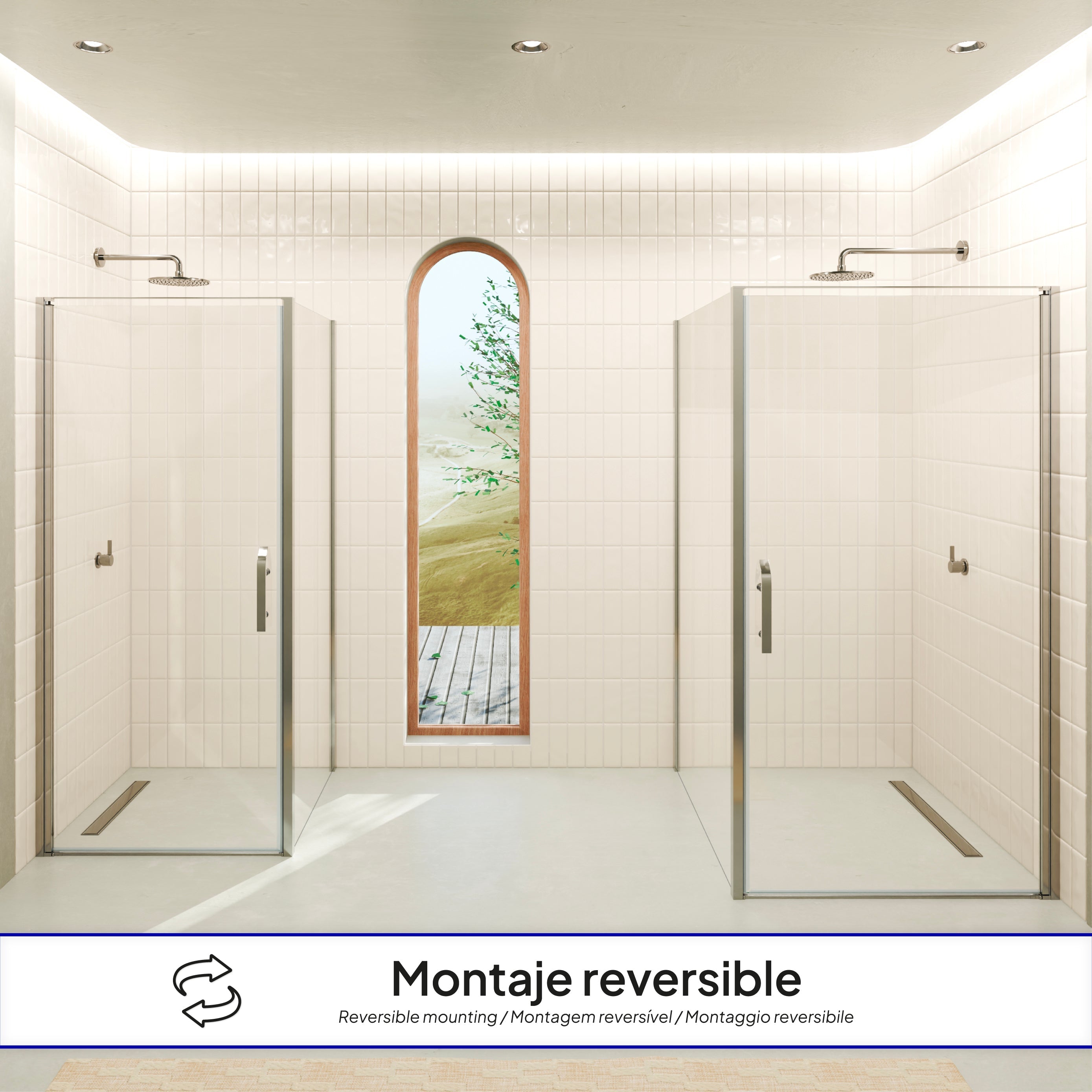 NICOLE - Cabine de duche frontal com portas articuladas em vidro temperado 8 mm