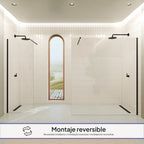 FIONA - Painel de duche walk-in em vidro temperado 8 mm com perfil preto mate e barra 23BM