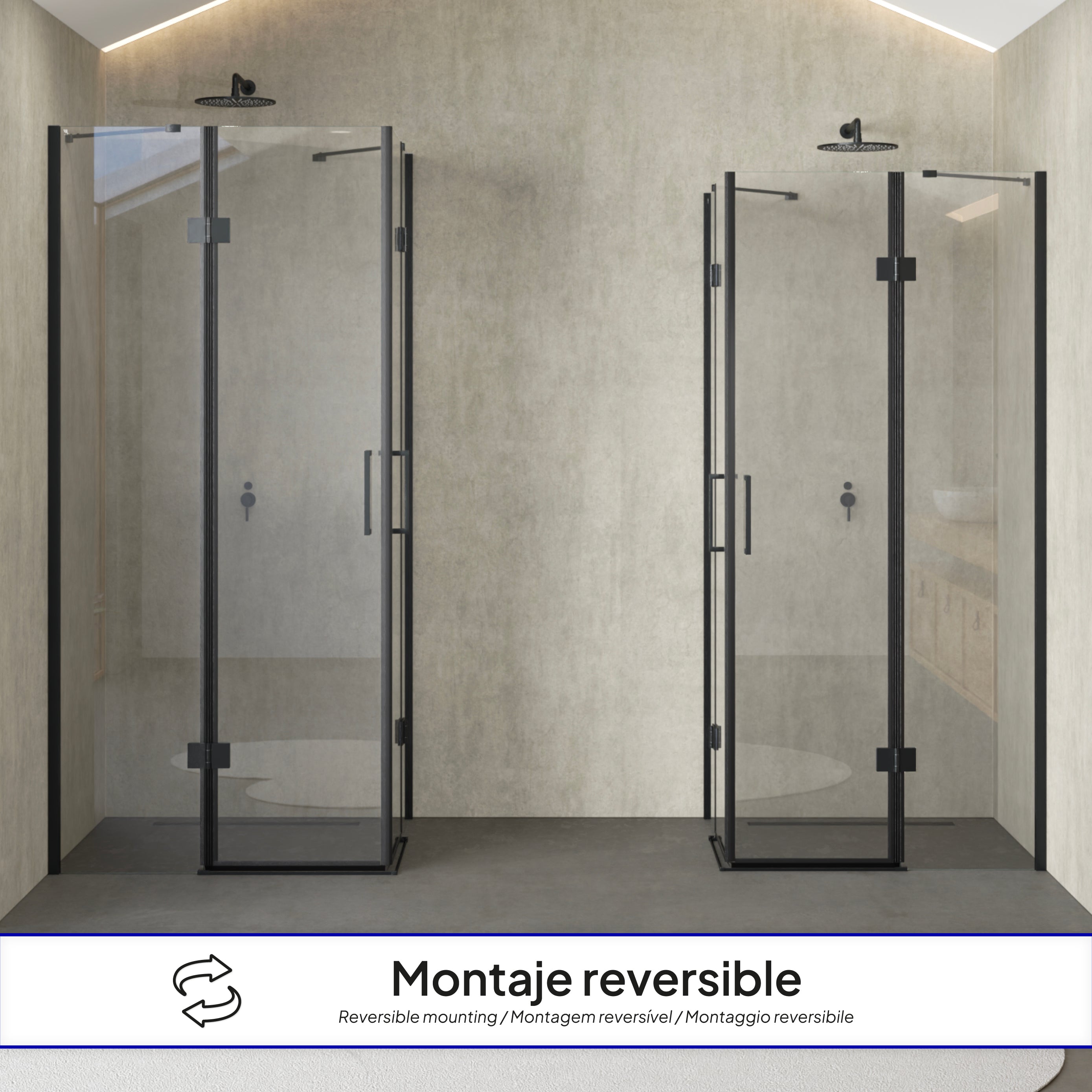 CELINE - Box doccia ad angolo con ante battenti in vetro temperato e profilo nero opaco