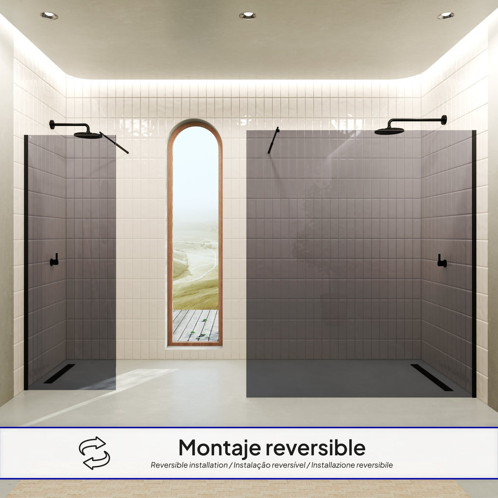 OLIVIA - Painel de duche Walk-In em vidro temperado escurecido 10 mm com perfil preto mate