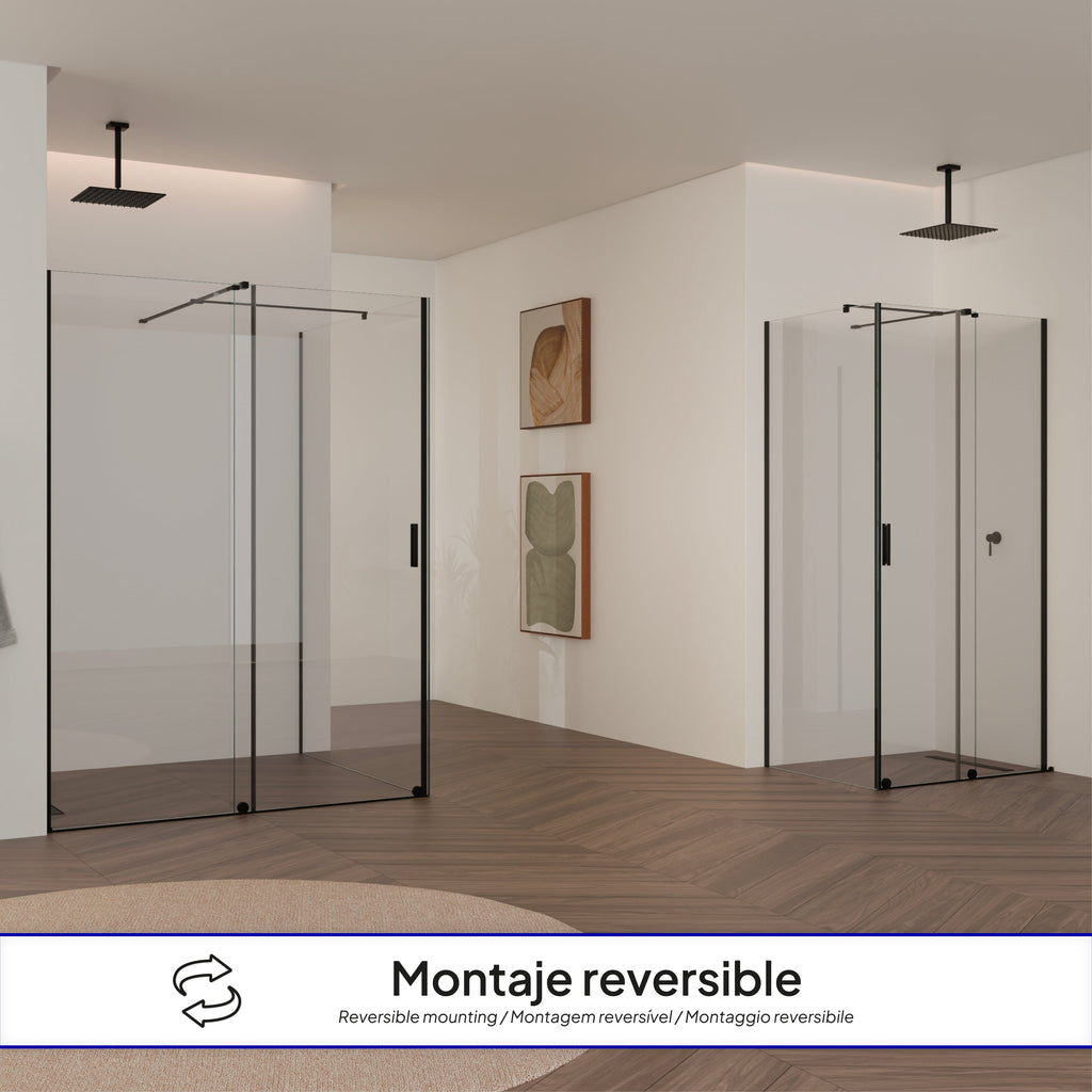 NADINE - Cabina de ducha con puerta corredera, cristal templado de 8 mm y perfil negro mate