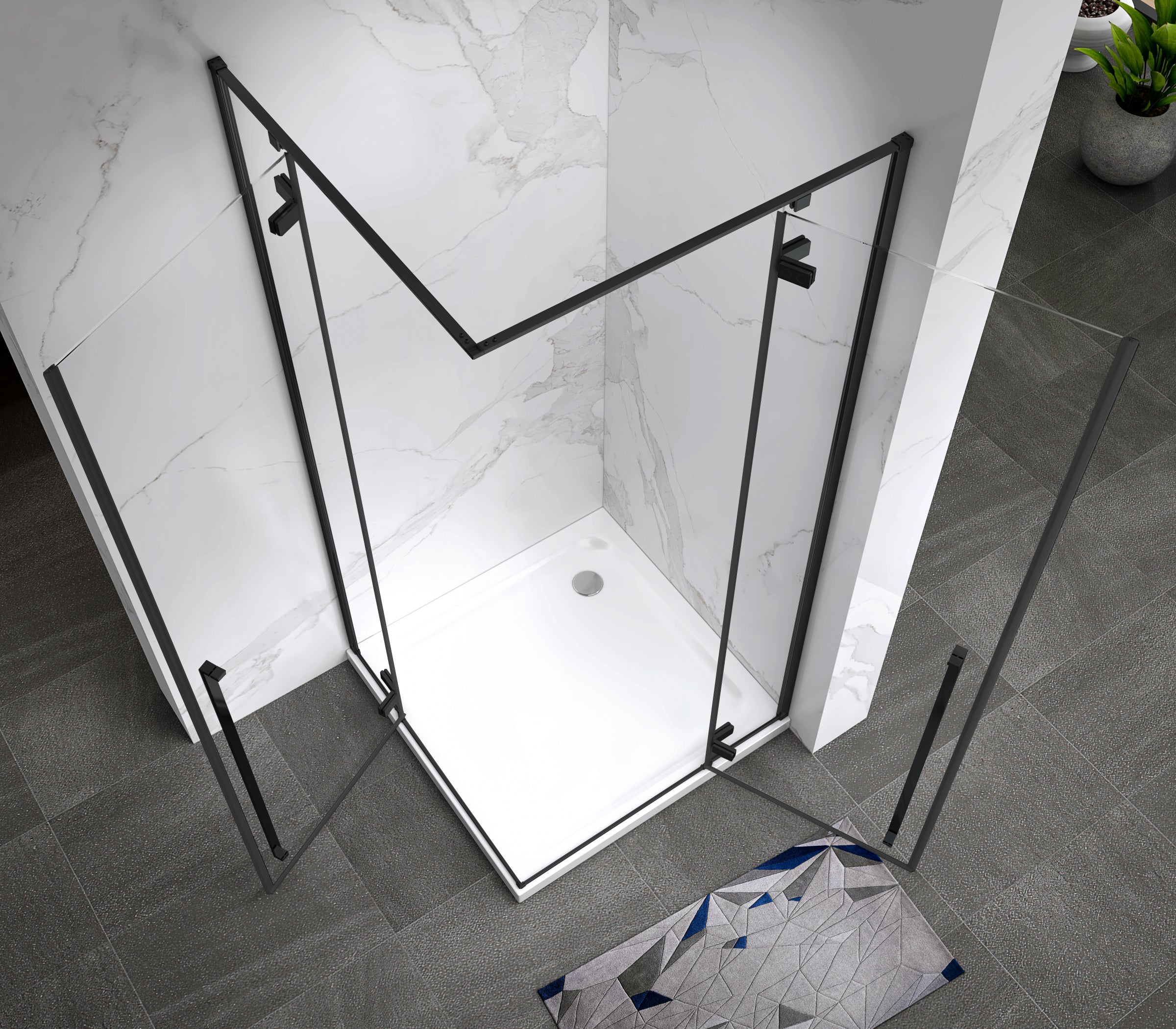 JAYLA - Cabine de duche com portas batentes, vidro 6 mm e perfil preto mate